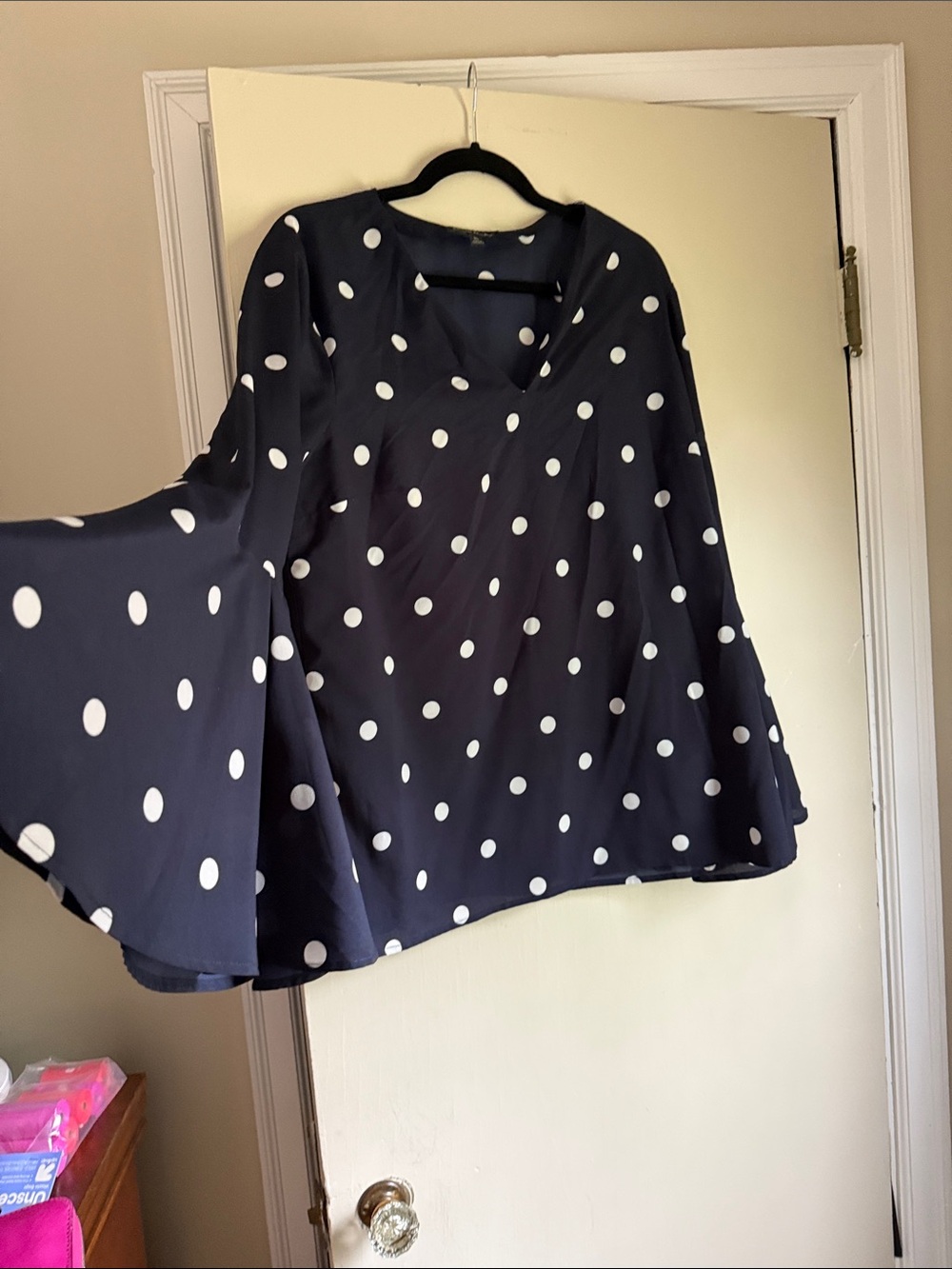 Banana Republic Navy Polka Dot Bell Sleeve Blouse